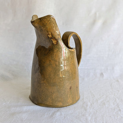  jarra artesanal en gres blanco con esmalte terroso y metálico, cerámica escultórica hecha a mano